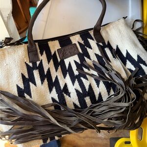 American Darling Black and White Fringe Tote Bag